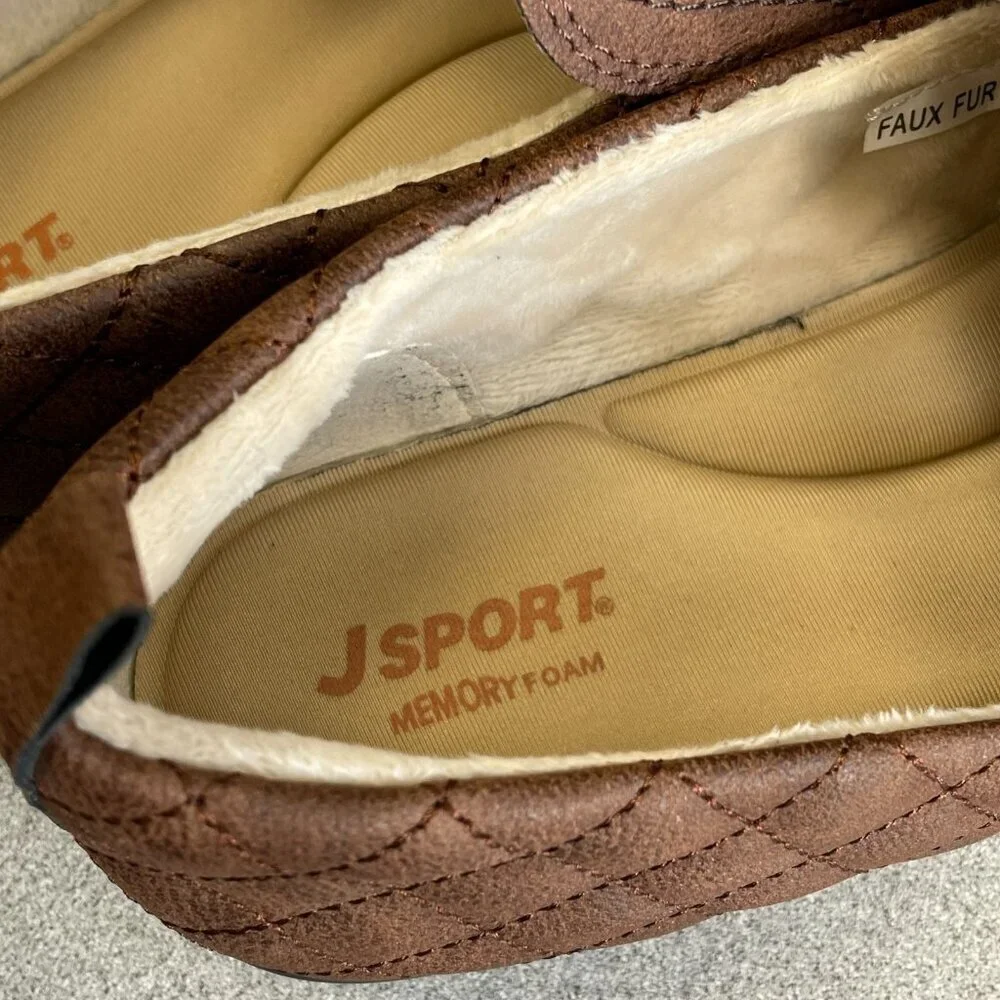 J Sport Women's Size 9M Lisa Slip-On Shoes Brown Faux Fur & Memory Foam